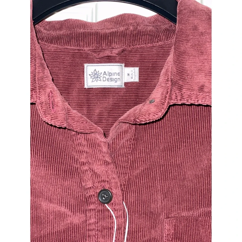 Alpine Design Mens Corduroy Long Sleeve Button Down Shirt Maroon Burgundy Medium